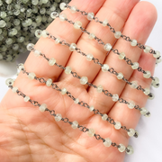 Prehnite Oxidized 925 Sterling Silver Wire Chain.